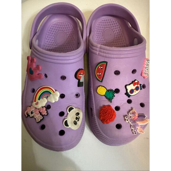 Crocs Big Girls Jibbitz Charms Classic Clog Sandals Purple Size 34 - Picture 1 of 14